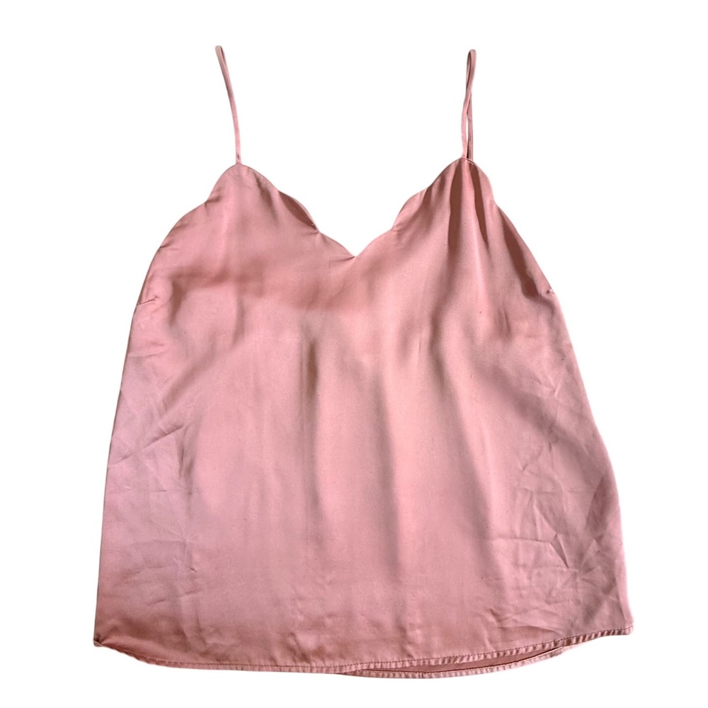Y2K Monteau Scalloped Balletcore Silky Satin V-Neck Camisole Adjustable Strap XL